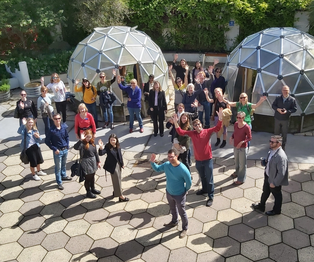ACTS Conference Otago Polytechnic tour 2019 ACTS Conference shows a tour being held at Otago Polytechnic in front of geo bubbles.